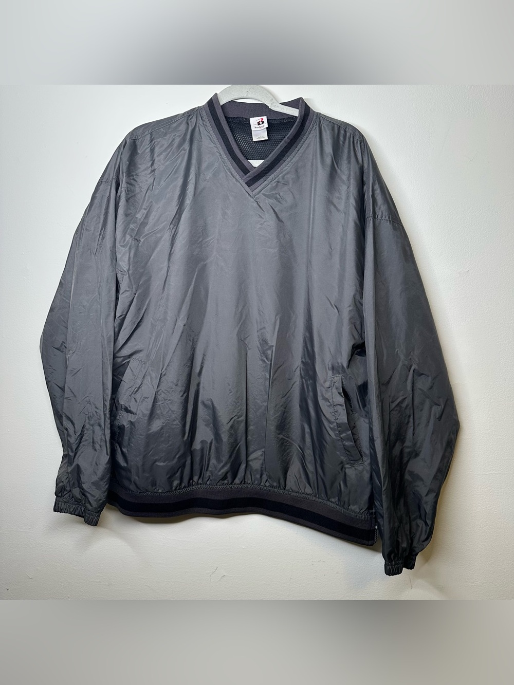 Badger Sport Mens V-Neck Pullover Windbreaker Large L Gray Blank Golf Jacket
